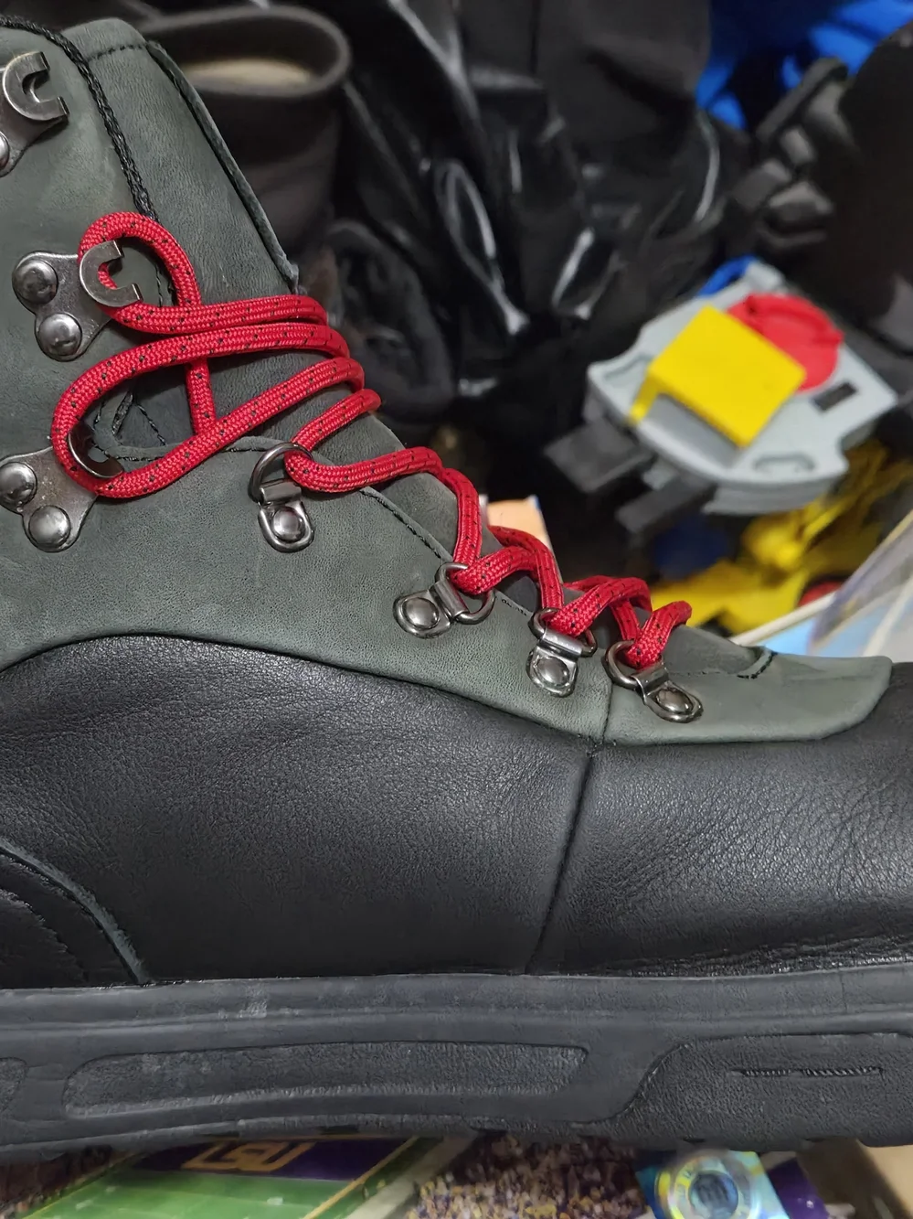 Ralph Lauran Polo Men's Black & Olive Hiking Boots with Red Laces Size 14